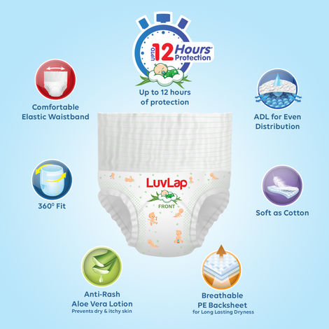 LuvLap Baby Diapers | Pant Style | S | 38 pcs