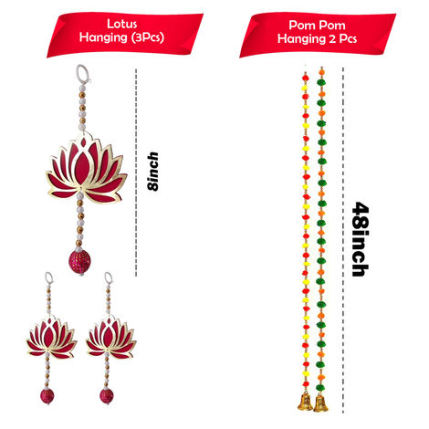 Party Propz Lotus Artificial Hanging Decoration With Pom Pom