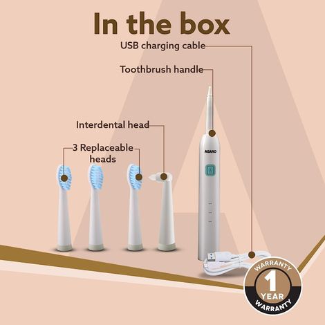 Agaro Cosmic Lite Sonic Electric Toothbrush For Adults With 6 Modes (White)