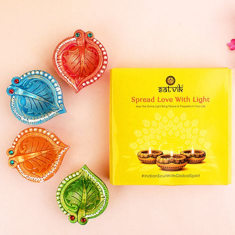 Designer Multicolor Clay Diya | 4 Pcs | Satvik