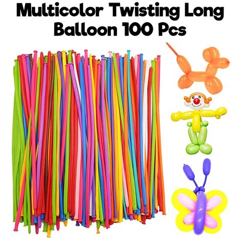 Rainbow Balloons | Long Balloons for Kids / Twisting Balloons with Balloon Pump | Pack Of 100 | Party Propz