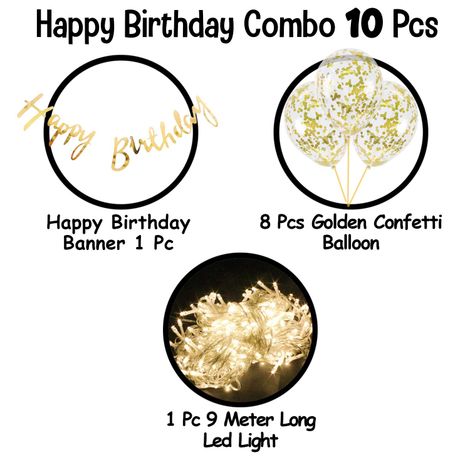 Party Propz Birthday Decoration Items Kit | 1 Pcs Banner-8 Pcs Confetti Balloons & 1 Pcs LED Light