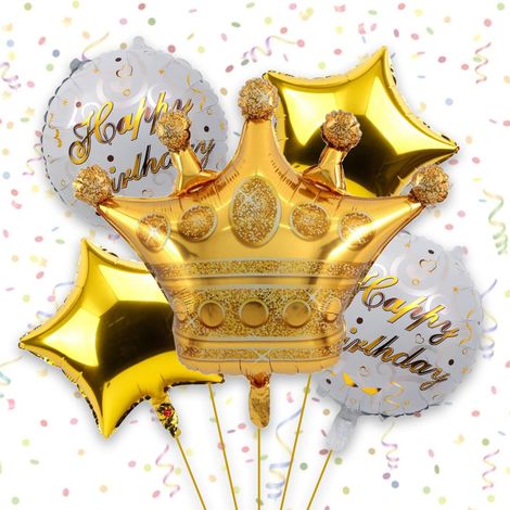 Party Propz Birthday Decoration Set of 5 Elegant Golden Foil Balloons