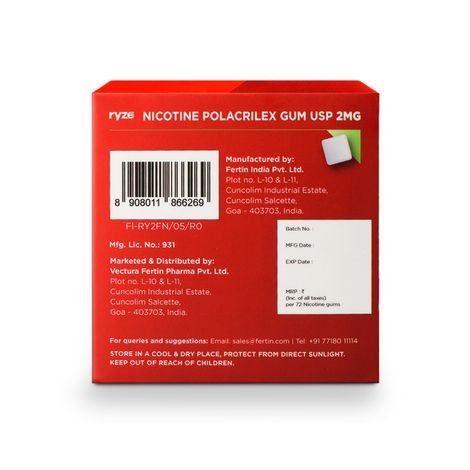 Ryze Nicotine Gums 2Mg (Fresh Fennel) Gums Single Pack - 9 Gum Blister