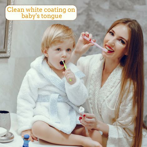 Mee Mee Tender Tongue Cleaner with Non-Slip Handle Soft Rubber Tip and Easy Grip for Kids/Babies Orange