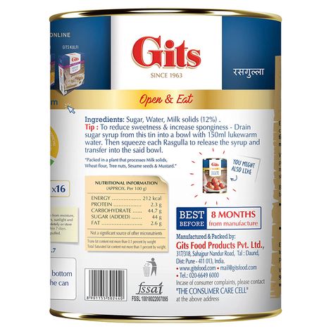 Gits Rasgulla Open & Eat (Tin)