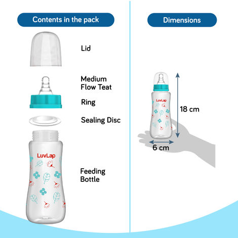 LuvLap Anti-Colic Slim/Regular Neck Essential Baby Feedding Bottle, 250ml, upto 3m+, BPA Free