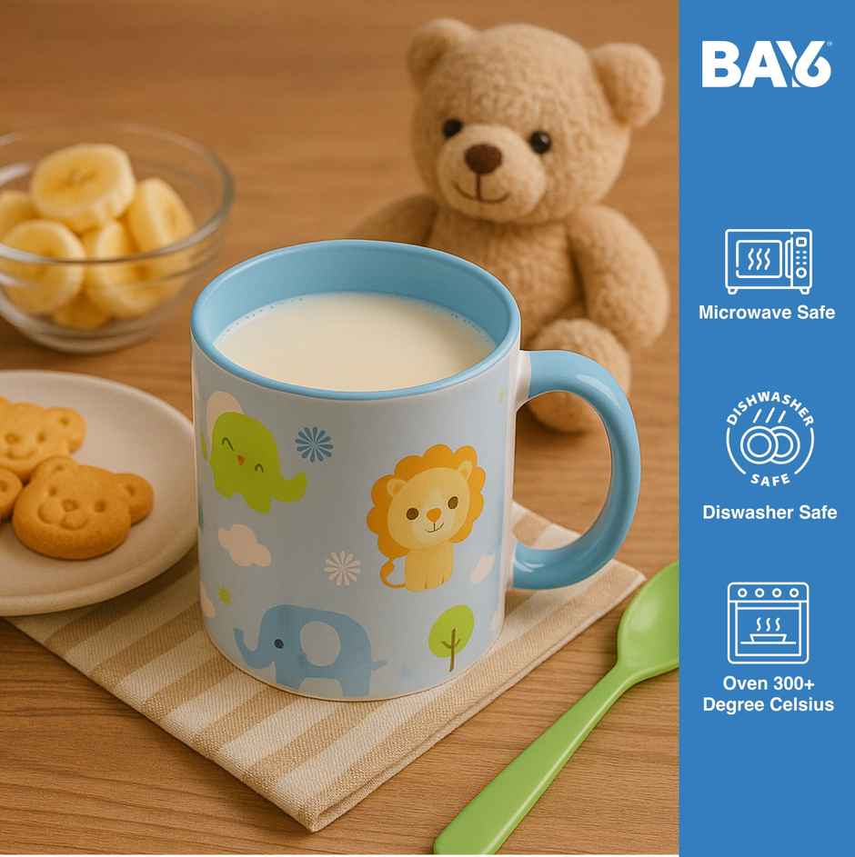BAY6 Stoneware Kids Milk Mug Smiley - 420 ml- Blue & White