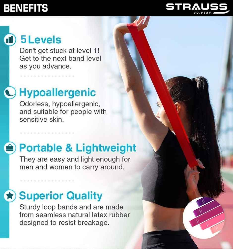 Strauss Exercise Silicone Resistance Bands | Set of 5