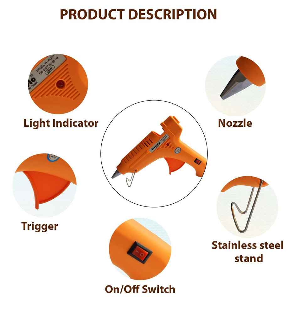 Themisto 80W Hot Melt Glue Gun With 5 Transparent Hot Glue Stick