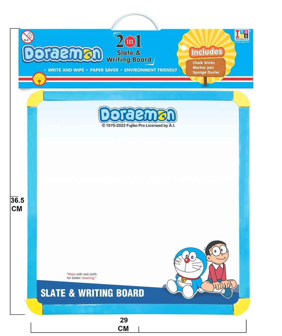 2 in 1 Doraemon Slate & Writing Board | Writing Board, Marker, Pen, Sponge duster, Chalk | Assorted
