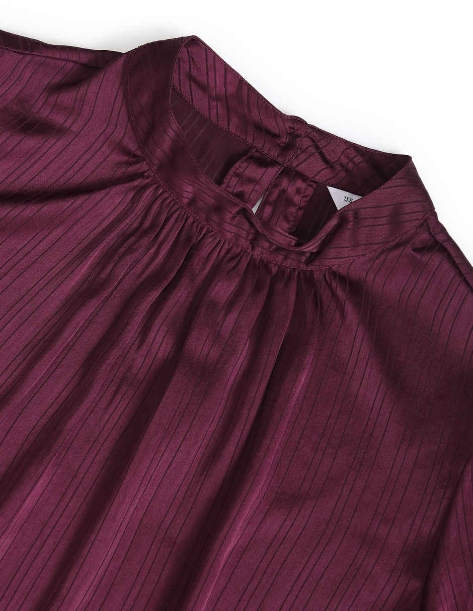 U.S. Polo Assn. Women's Christmas Tartan Check Spread Collar Top | Purple - S