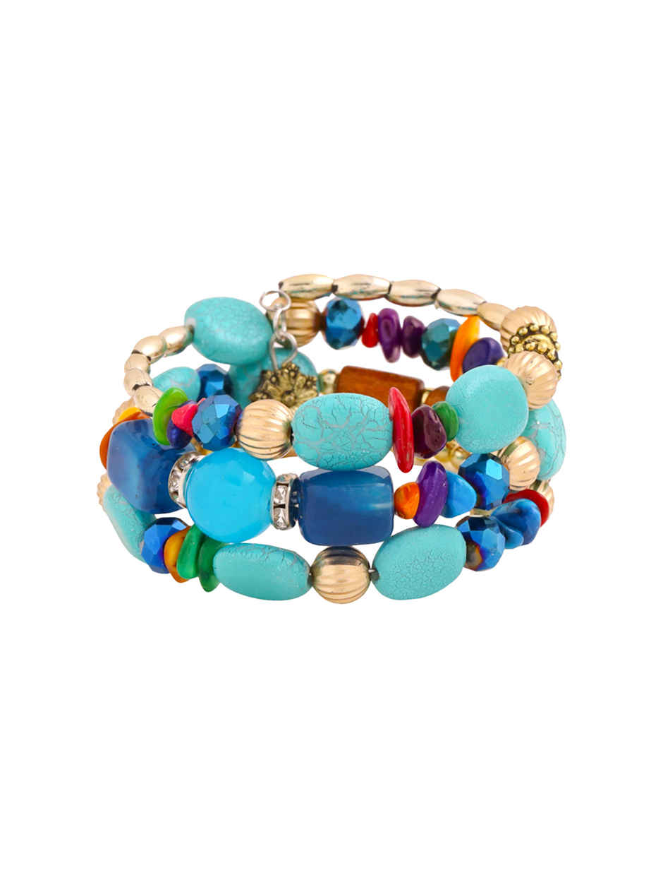 Yellow Chimes Blue Beads Bracelets | Stretch Beaded