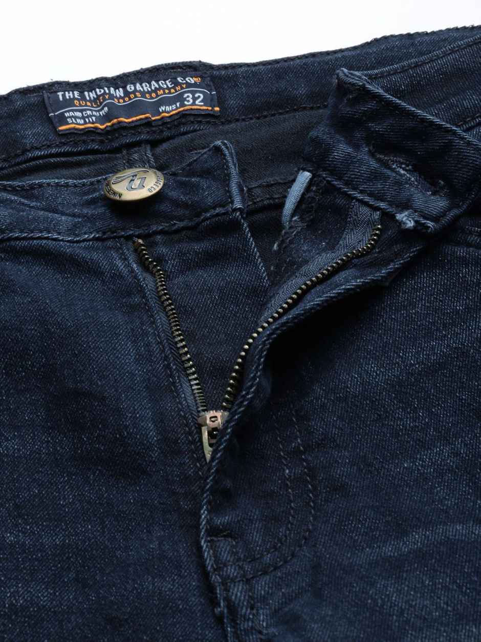 The Indian Garage Co Men's Slim Fit Solid Mid Rise Jeans | Dark Blue - 30