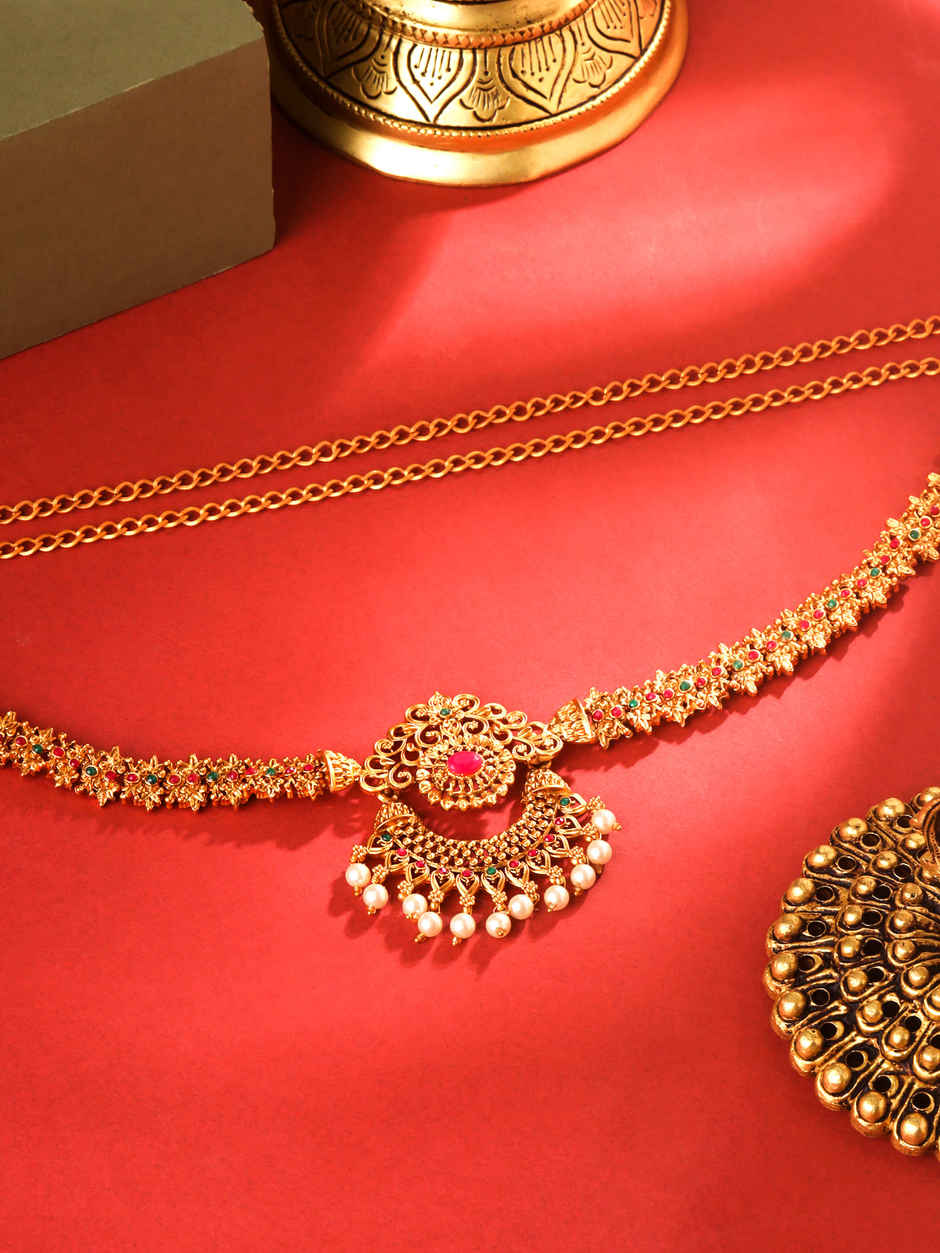 Yellow Chimes Gold Plated Multicolored Crystal Bridal Kamarbandh