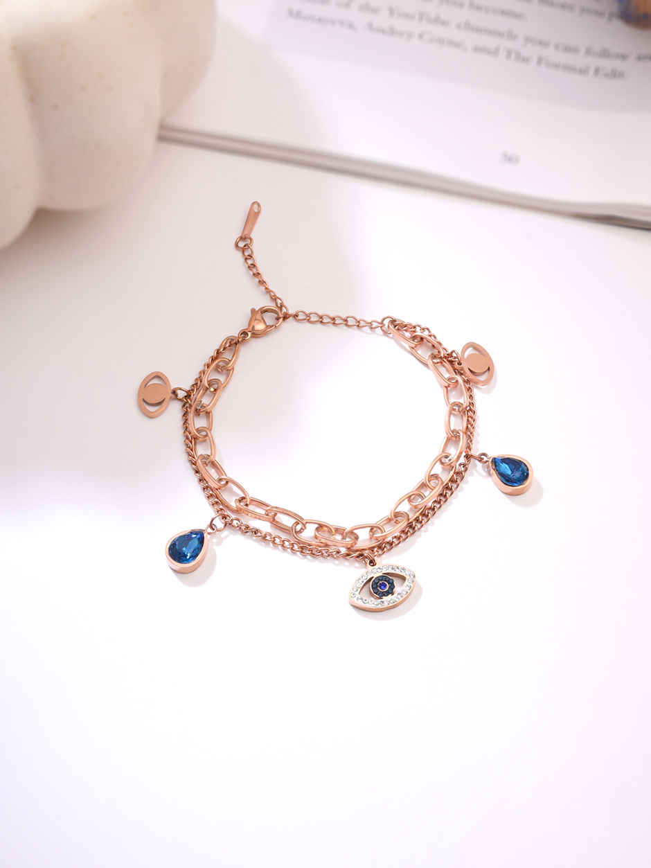 Yellow Chimes Rose Gold Evil Eye Bracelet - Crystal Charm for Women