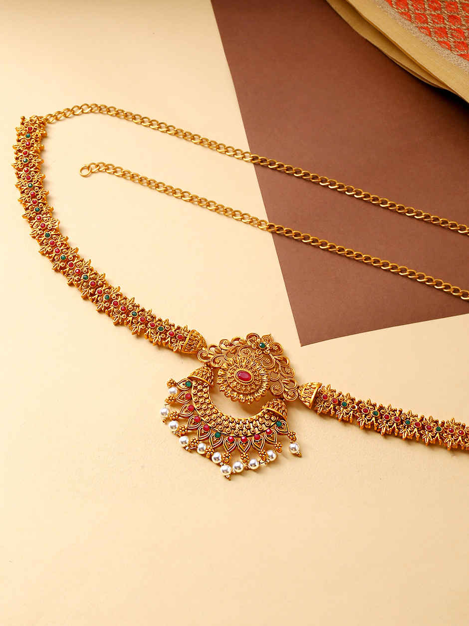 Yellow Chimes Gold Plated Multicolored Crystal Bridal Kamarbandh