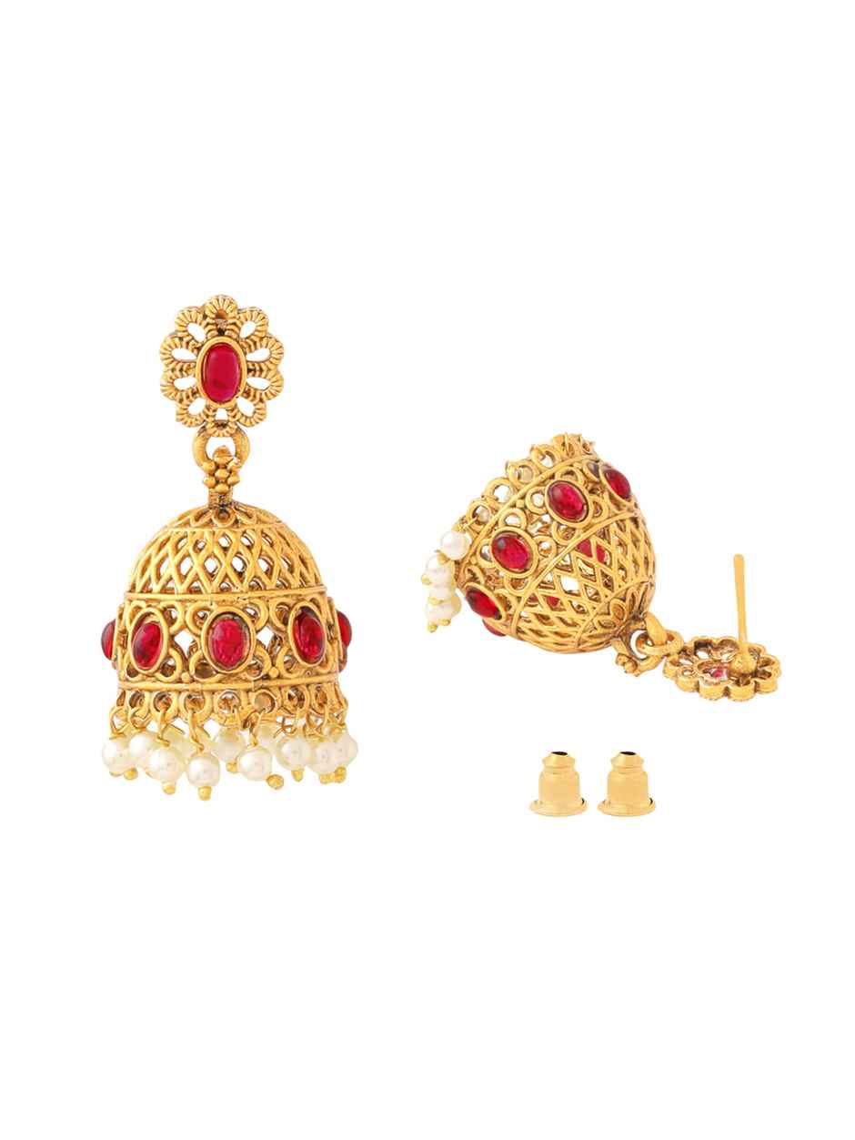 Yellow Chimes Gold-Plated Temple Necklace Set For Women