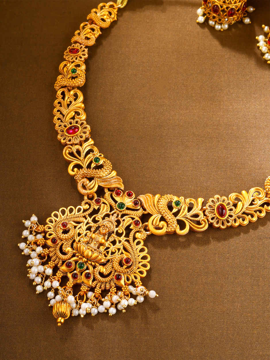 Yellow Chimes Gold-Plated Temple Necklace Set For Women