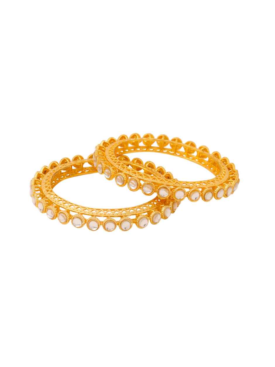 Yellow Chimes Golden Bangles Set for Women | Stone Studded Traditional Jewellery