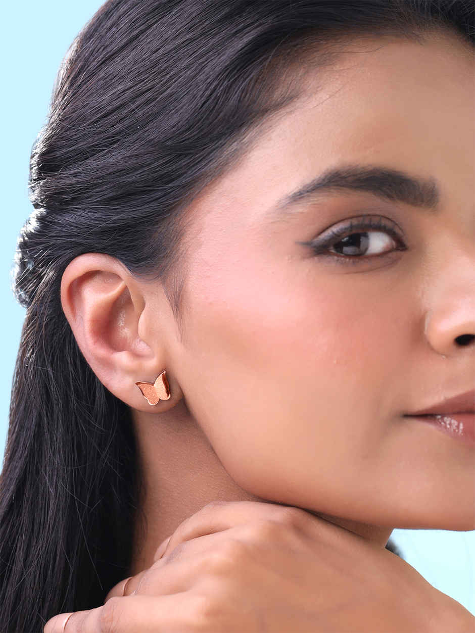 Yellow Chimes Earrings | Rose Gold Studs | Butterfly Shaped | Birthday Gift for Women