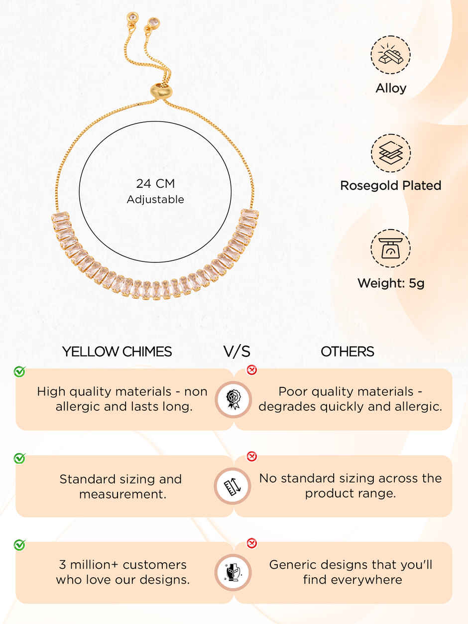 Yellow Chimes Rose Gold Adjustable Tennis Bracelet for Women