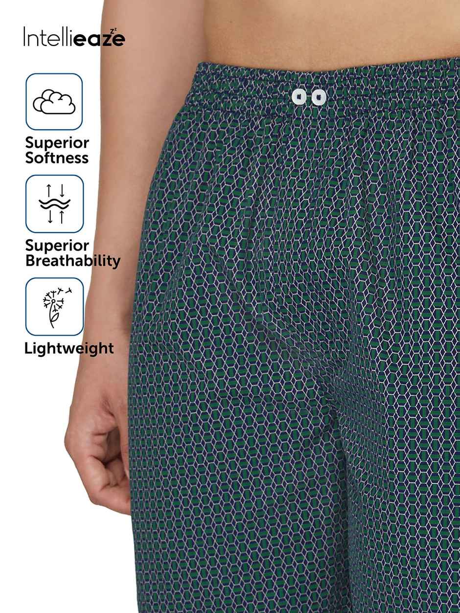 XYXX Men's Cotton Printed Boxer Shorts with Side Pockets, Green Hexagon| XL