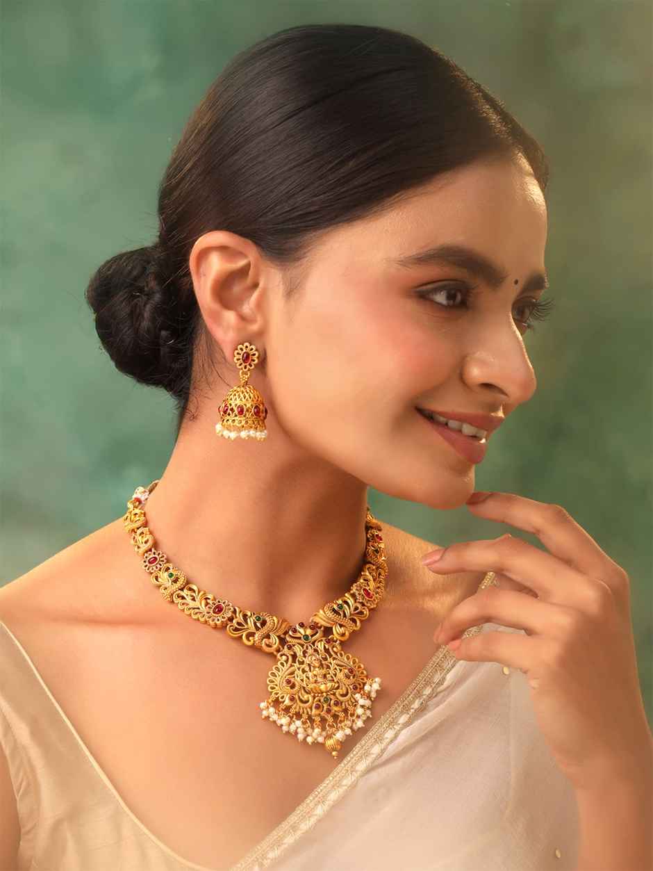 Yellow Chimes Gold-Plated Temple Necklace Set For Women