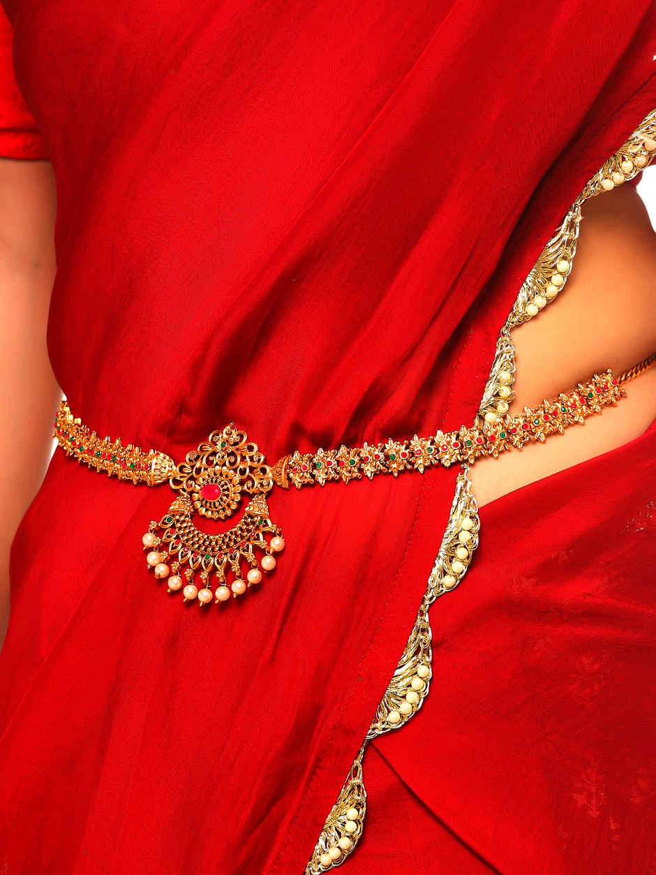 Yellow Chimes Gold Plated Multicolored Crystal Bridal Kamarbandh