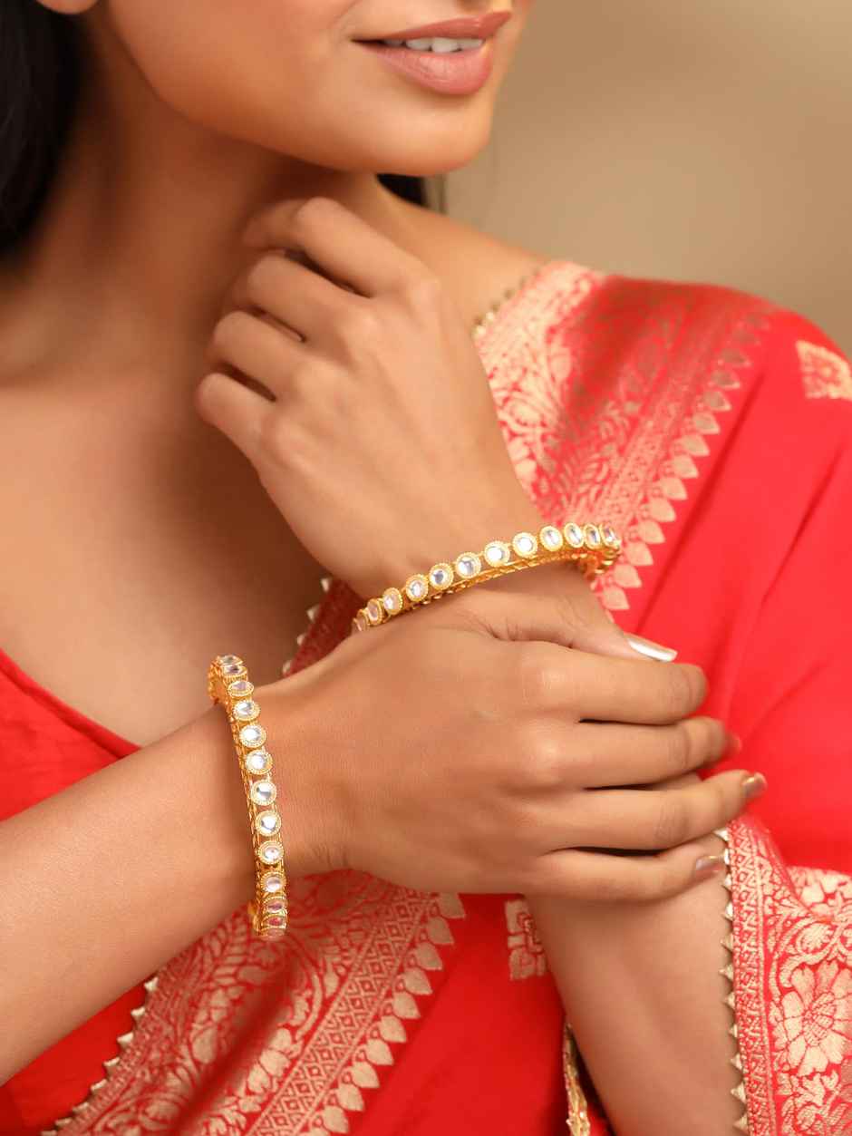 Yellow Chimes Golden Bangles Set for Women | Stone Studded Traditional Jewellery