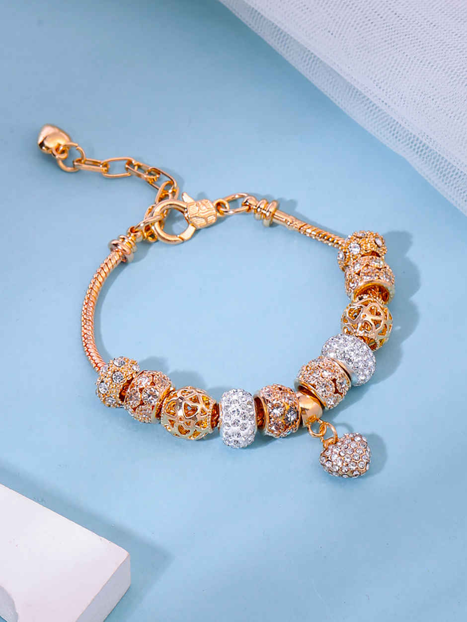 Yellow Chimes Gold Plated Heart Crystal Charm Bracelet for Women Gift Idea