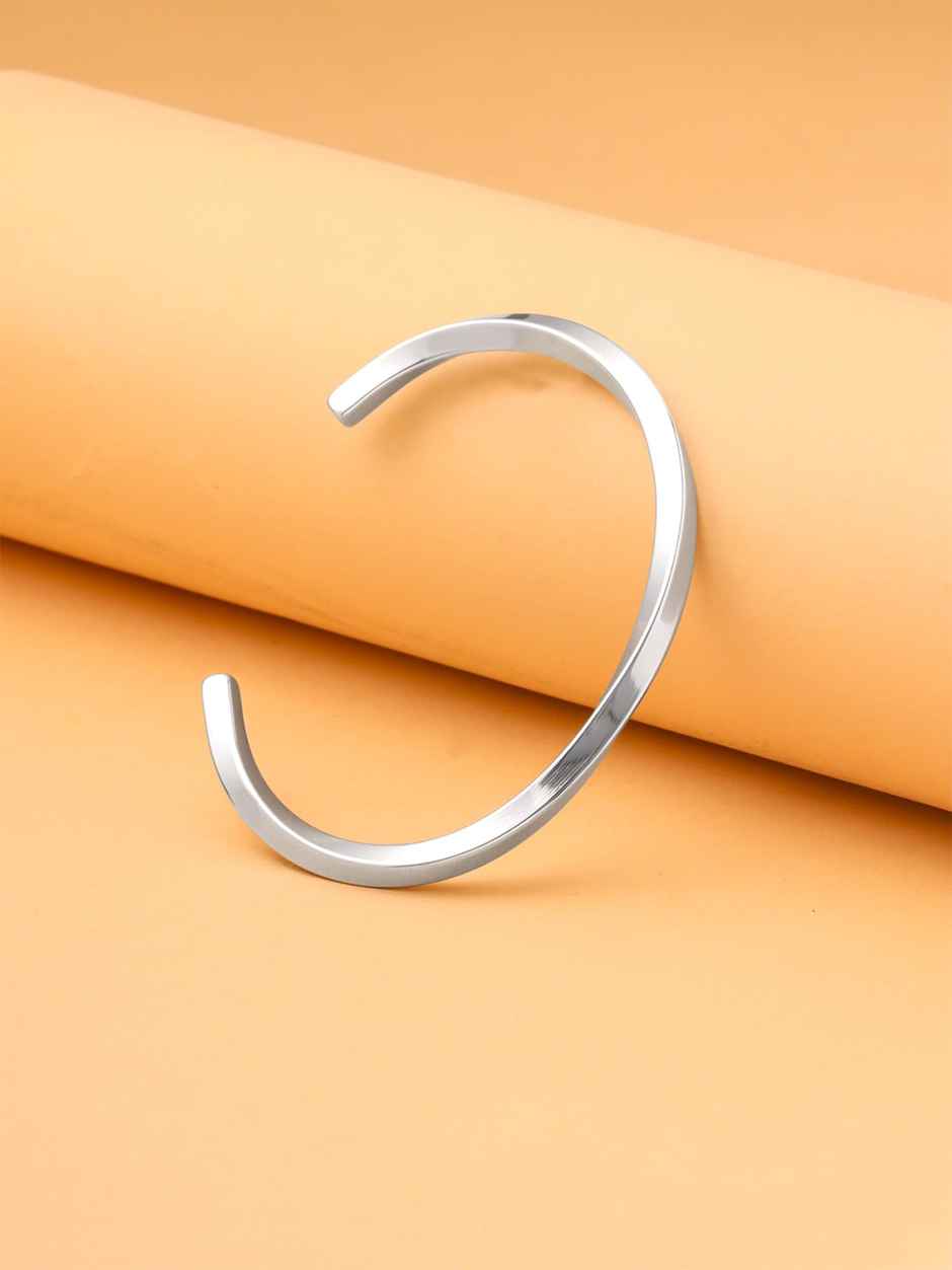 Yellow Chimes Kada Bracelet for Men | Silver Twisted Stainless Steel Bracelet