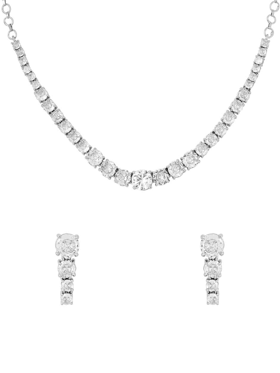 Yellow Chimes American Diamond Necklace Set White Stone Jewellery for Women
