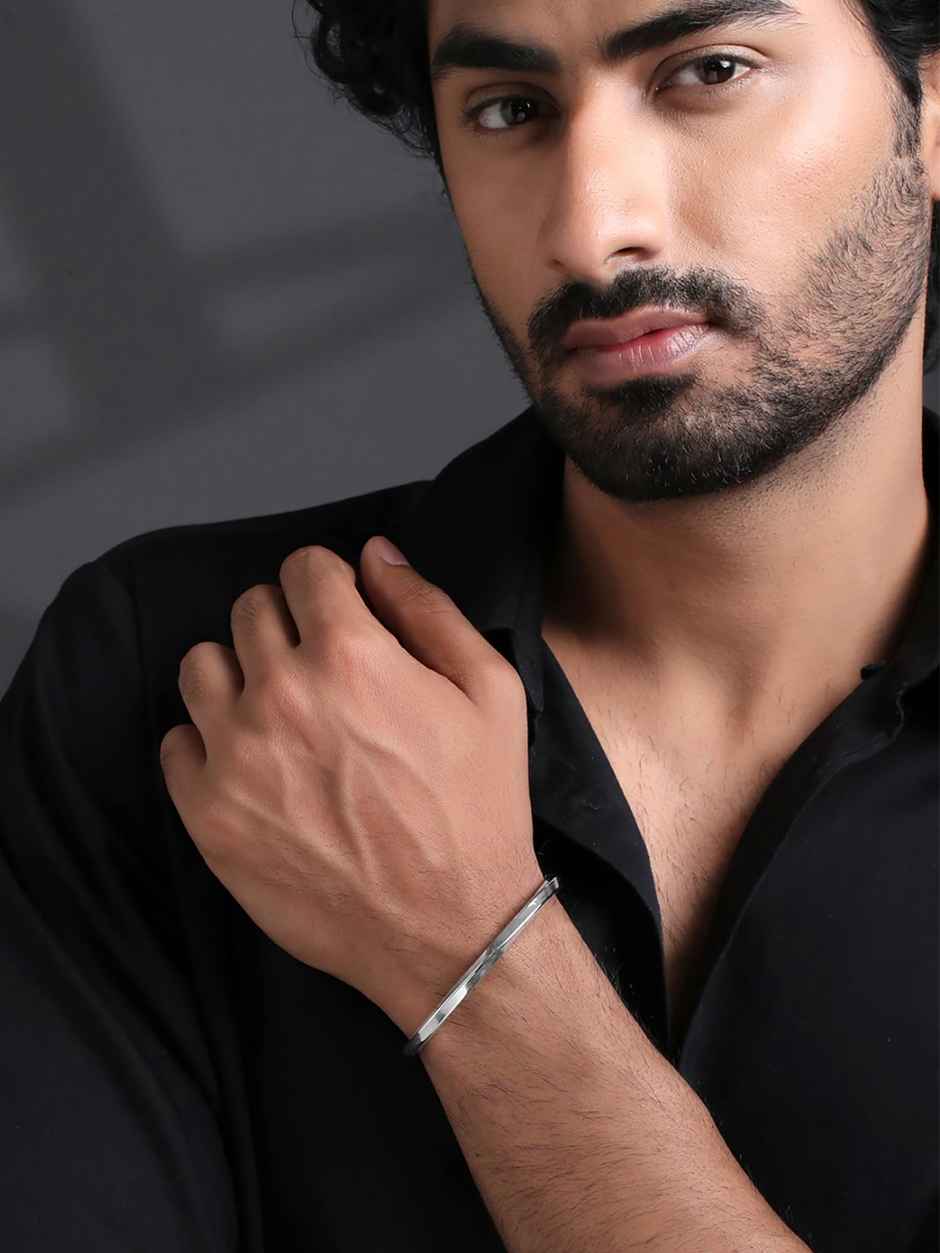 Yellow Chimes Kada Bracelet for Men | Silver Twisted Stainless Steel Bracelet