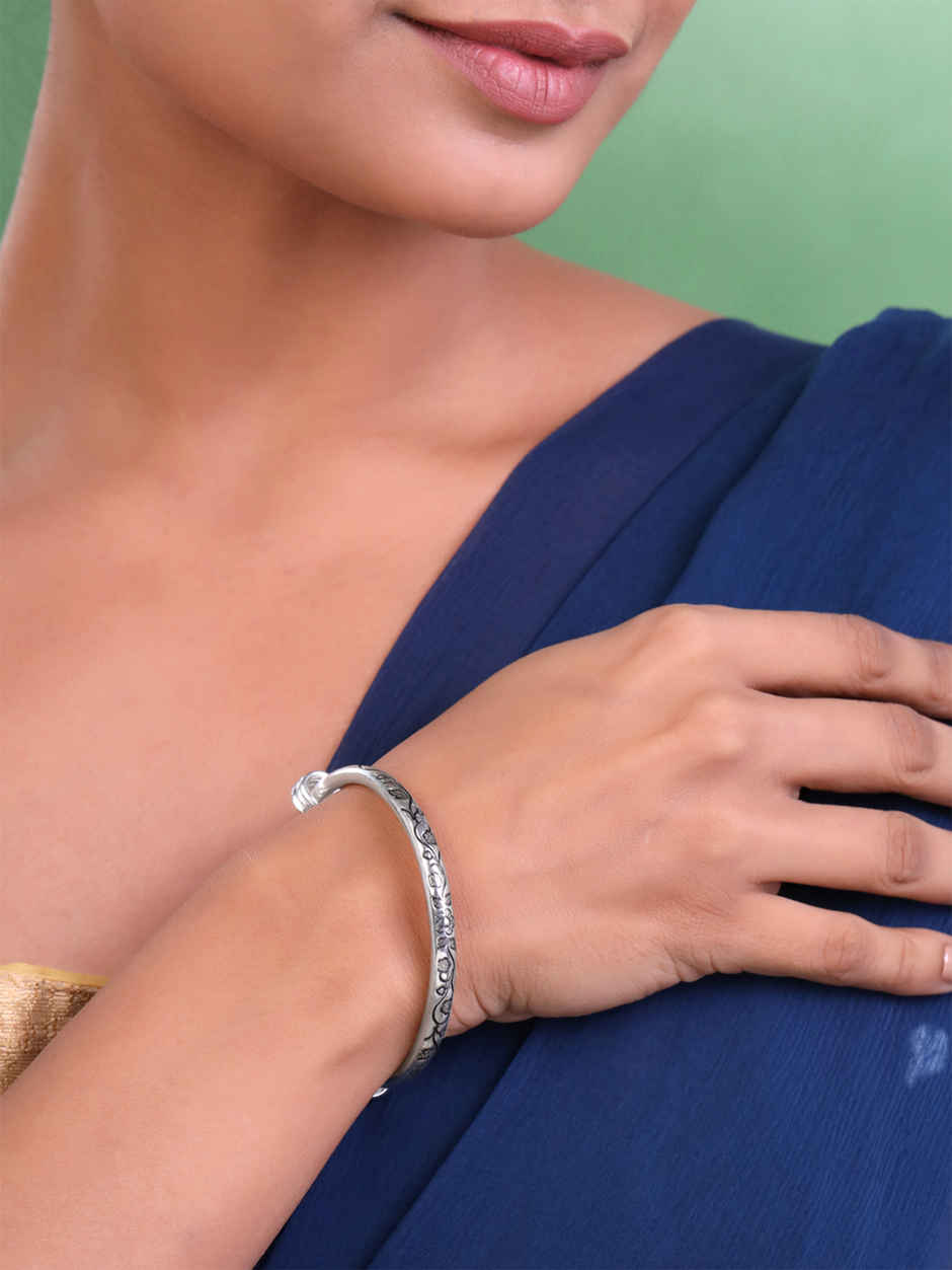 Yellow Chimes Women Silver-Toned Adjustable Kada Bracelet