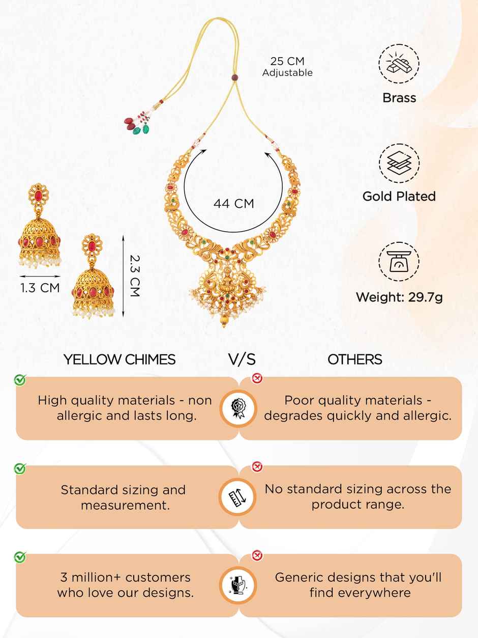 Yellow Chimes Gold-Plated Temple Necklace Set For Women