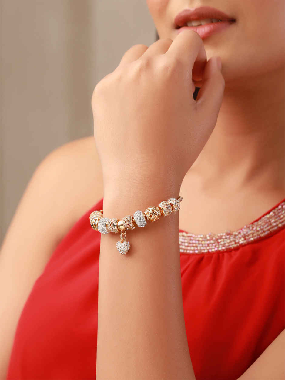 Yellow Chimes Gold Plated Heart Crystal Charm Bracelet for Women Gift Idea
