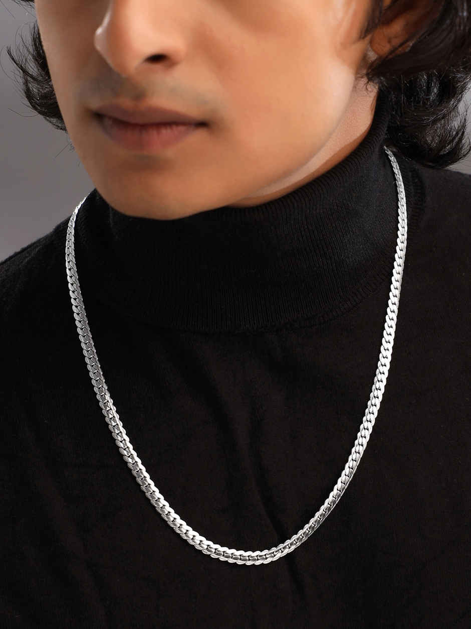 Yellow Chimes Silver Figaro Neck Chain for Men Stylish Jewellery