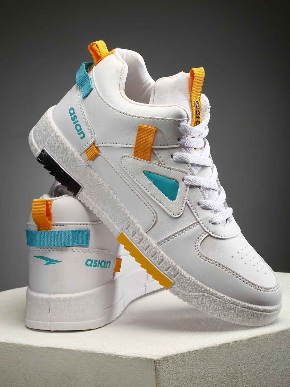 Asian Tarzan-11 Men High Top Sneakers White-Mustard (UK-7)