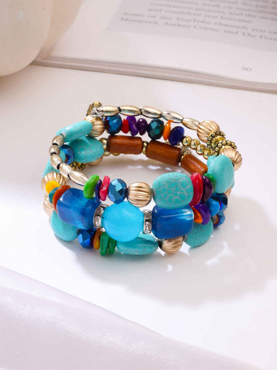 Yellow Chimes Blue Beads Bracelets | Stretch Beaded