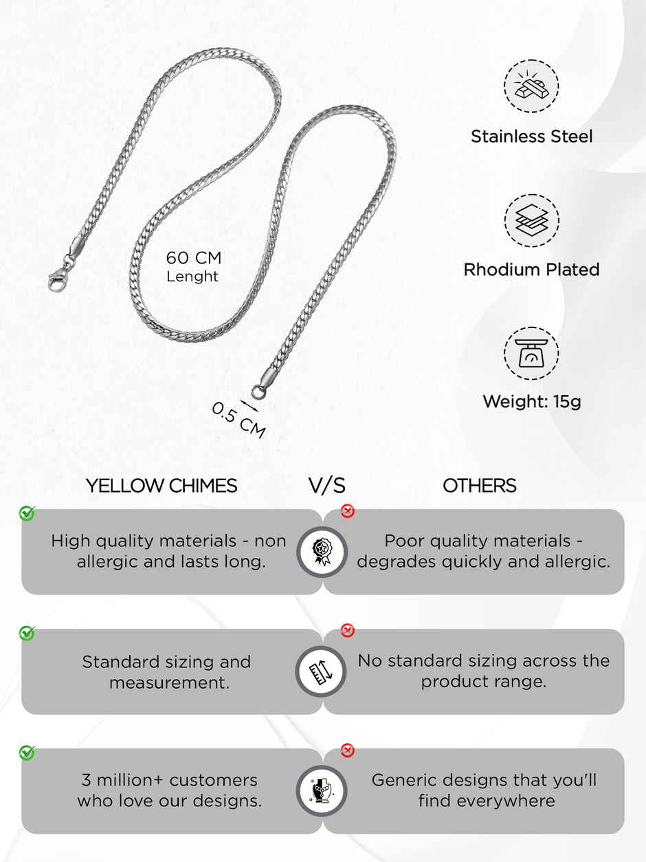 Yellow Chimes Silver Figaro Neck Chain for Men Stylish Jewellery