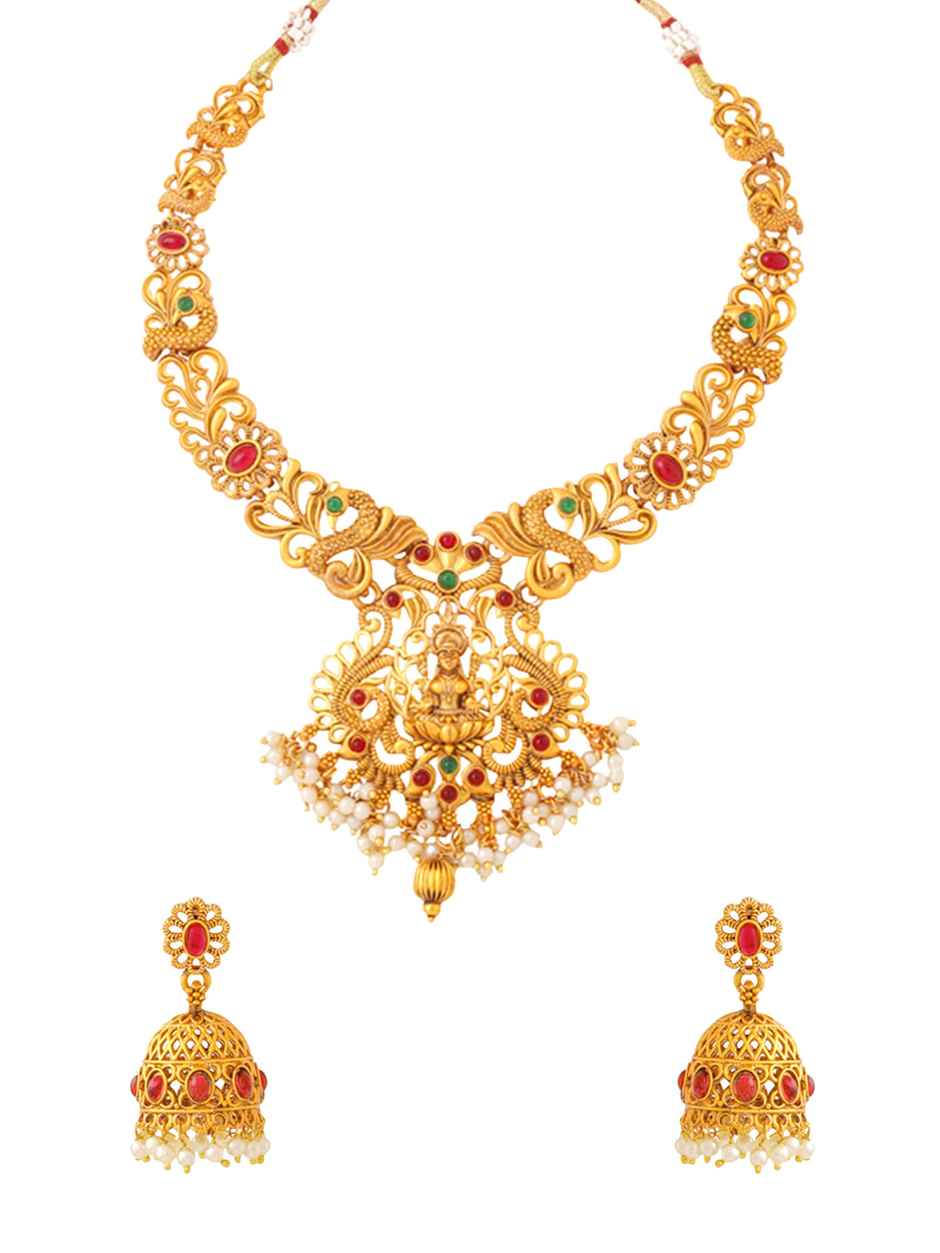 Yellow Chimes Gold-Plated Temple Necklace Set For Women