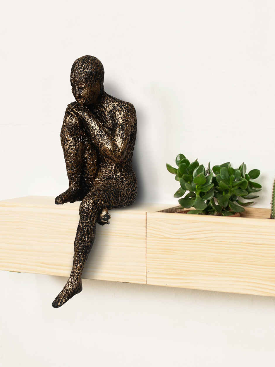 eCraftIndia Brown Resin Man Statue Sitting In Thinking Position Showpiece