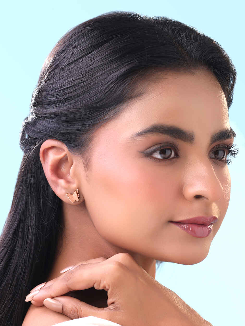 Yellow Chimes Earrings | Rose Gold Studs | Butterfly Shaped | Birthday Gift for Women