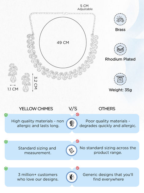 Yellow Chimes Silver-Plated White Crystal Studded Jewellery Set