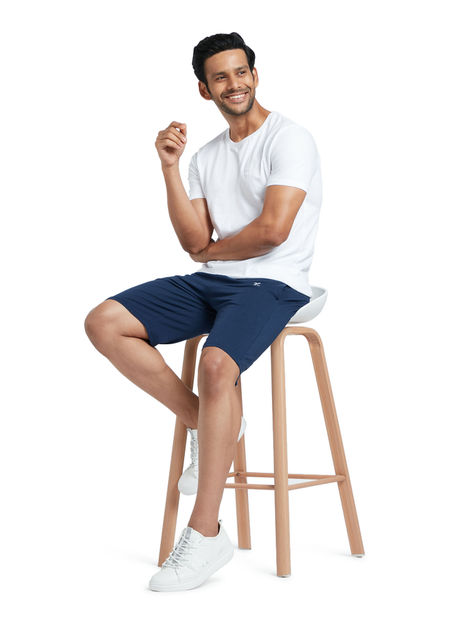 XYXX Ace Cotton Modal solid Shorts | 2 Side Pocket with zip | Dress Blue- S