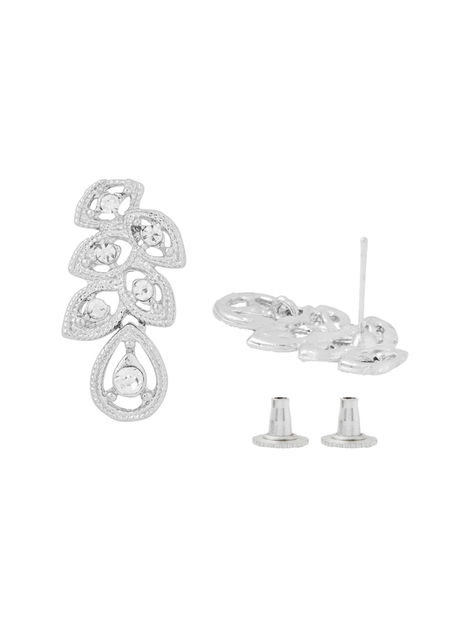 Yellow Chimes Silver-Plated White Crystal Studded Jewellery Set