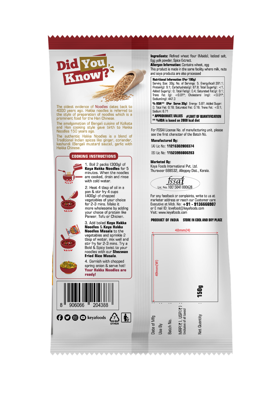 Keya Hakka Noodles - Egg