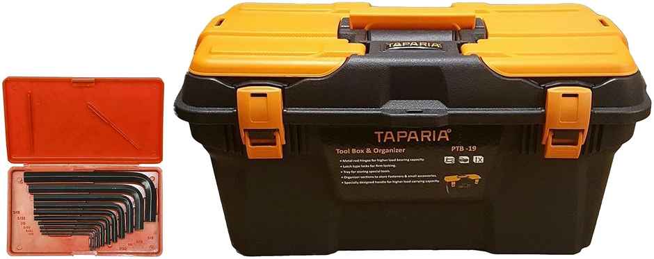 Taparia PTB Plastic Tool Box with Organizer (Black and Orange)