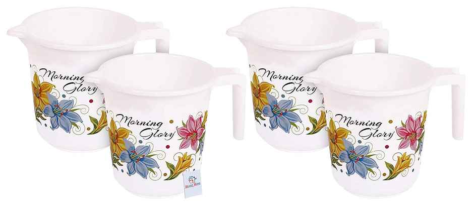 Kuber Industries Floral Print Unbreakable Strong Plastic Bathroom Mug | 500 ml (White)